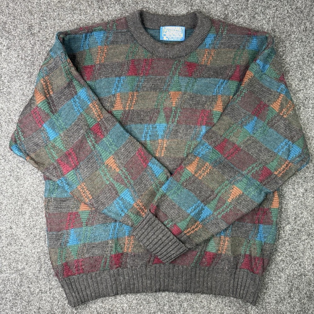 Vintage Pendleton Wool Sweater Mens M Grandpa Core Geometric Made USA